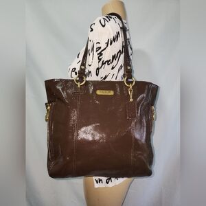Coach patent Leather tote bag purse brown